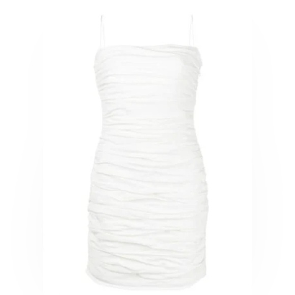 Cinq A Sept Vance White Ruched Sleeveless Square Neck Mini Dress - Picture 3 of 11